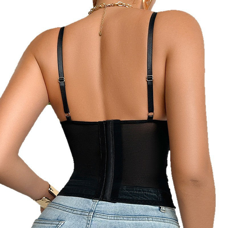 Spicy Girl Spaghetti Strap Tube Top For Women, Mesh Lace With Underwire And Corset Design, Light Luxury Chic Niche Blouse