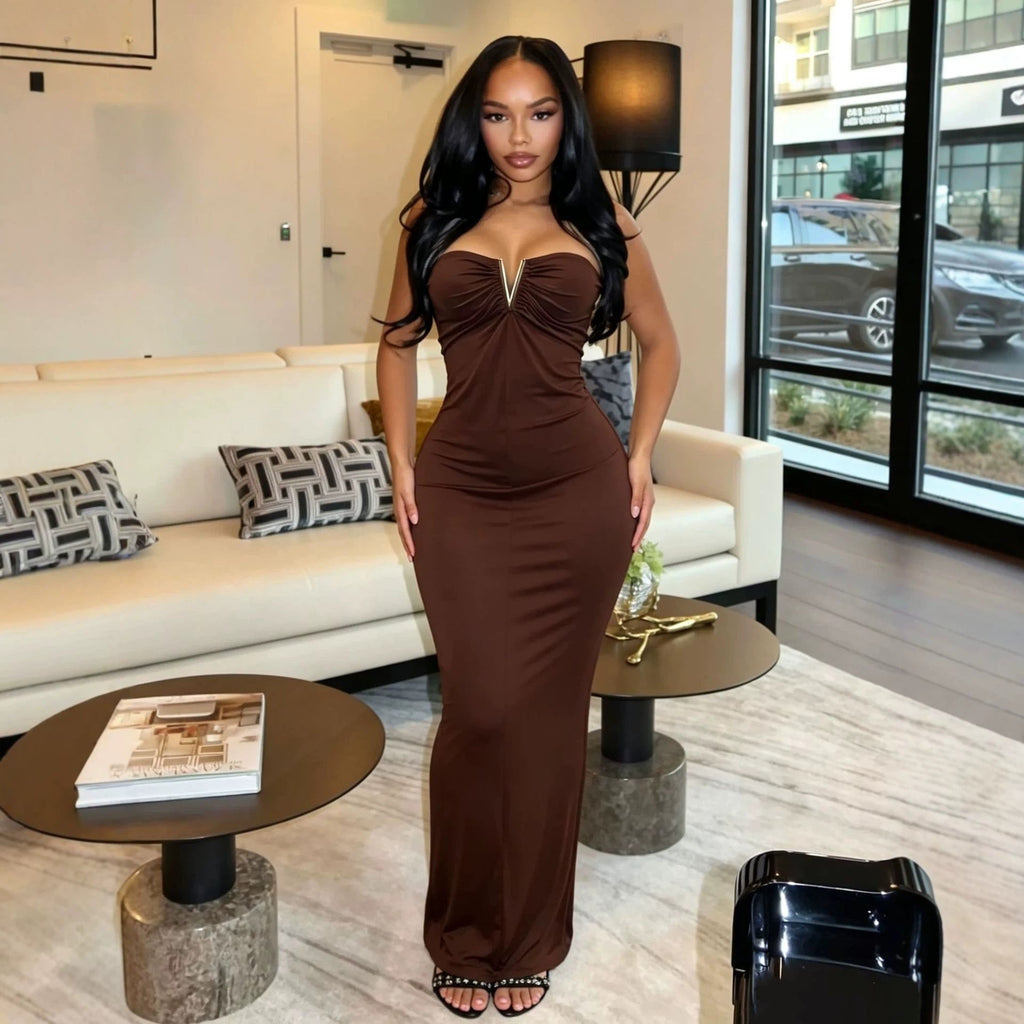 Strapless V-clasp Embellished Dress