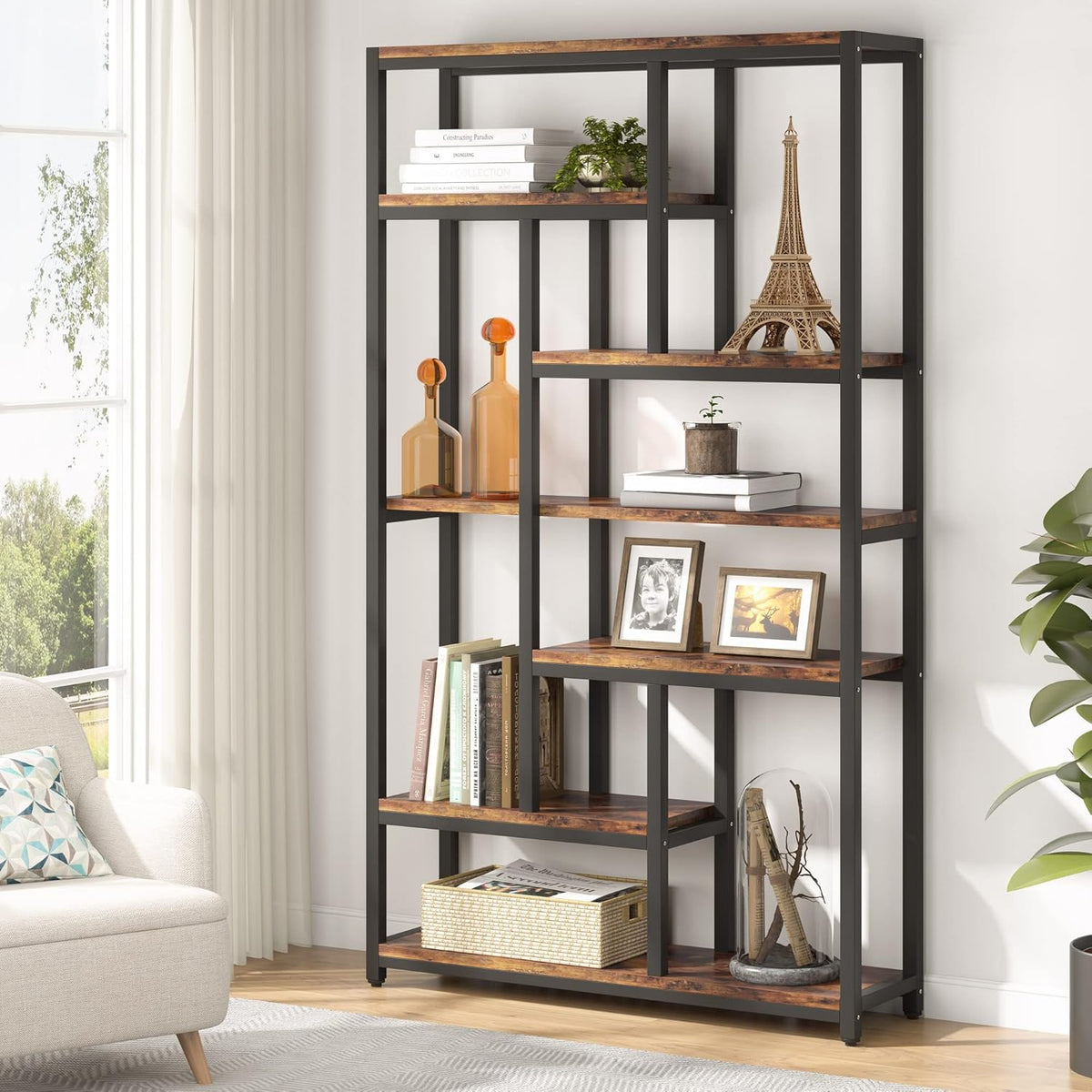 78.7" Extra Tall 7-Tier Industrial Vintage Rustic Bookcase