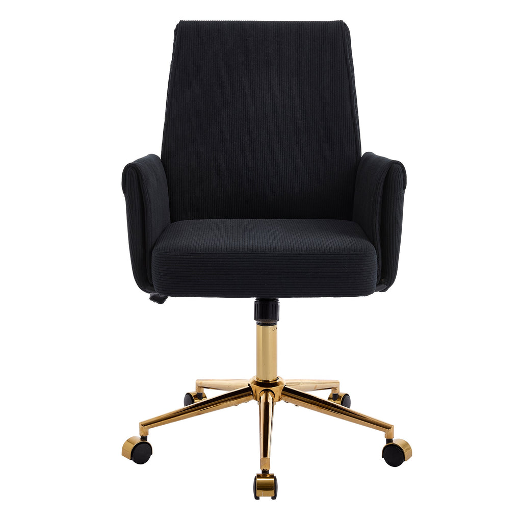Mid-Back Liftable Office Chair - Striped Fabric - Black