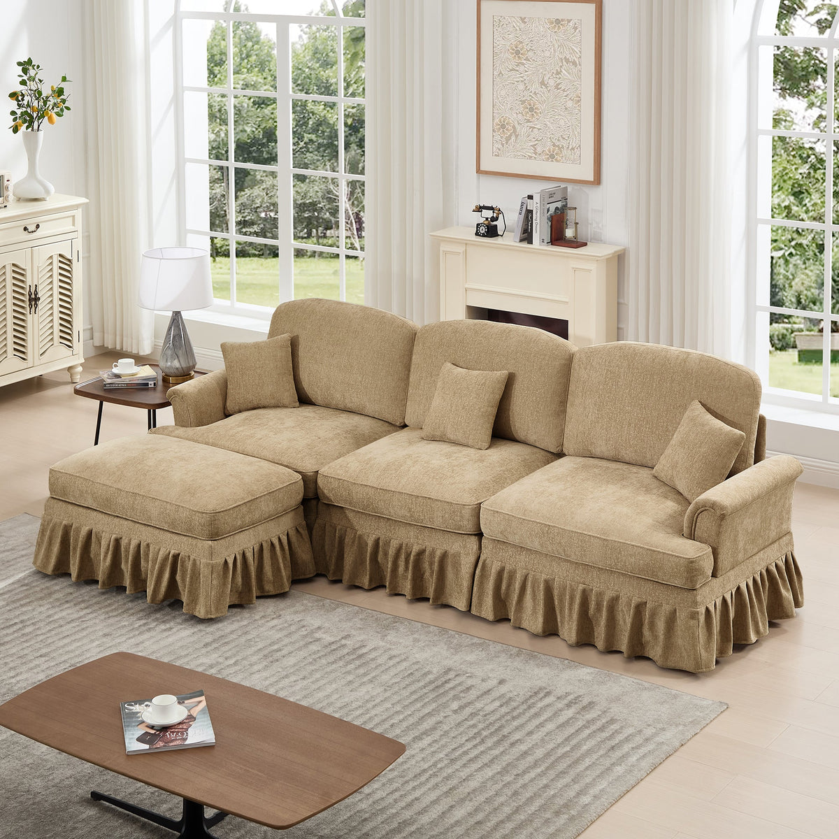 Mid Century Three Seater Modular L Shaped Sectional Couch