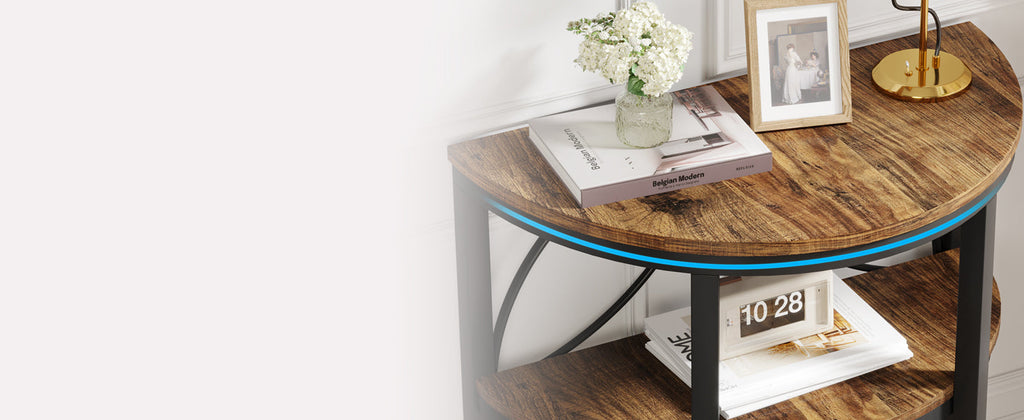 23.62” Industrial 3-Tier Half Moon End Table