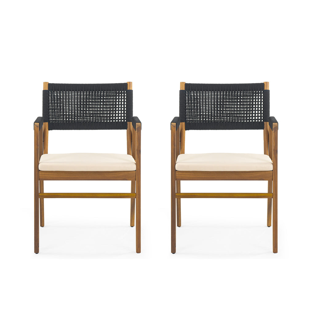 Outdoor Acacia Wood Dining Armchair with Cushion
