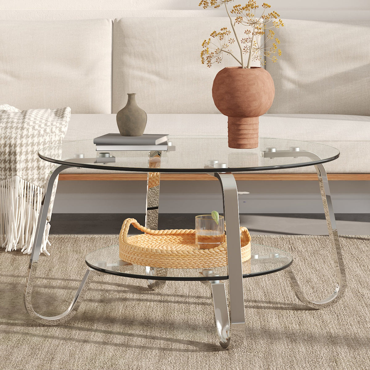 Retro Minimalist Style Metal Frame Coffee Table