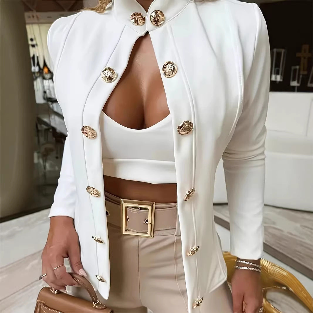 Stylish Slim-fit Double-breasted Blazer With Long Sleeves