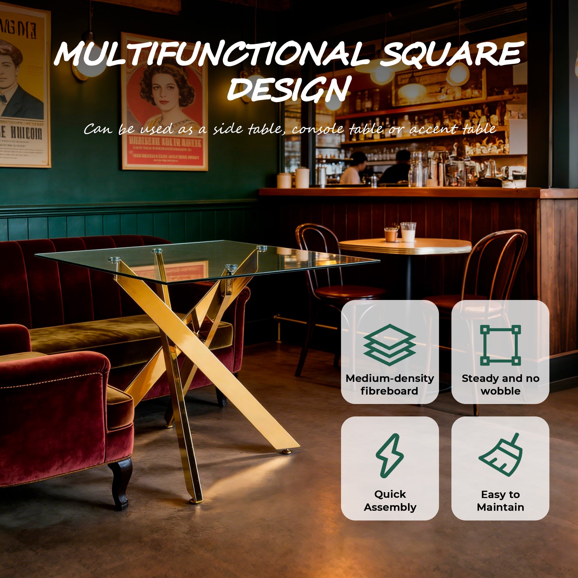 Dining Table with Cross Metal Leg and Tempered Glass
