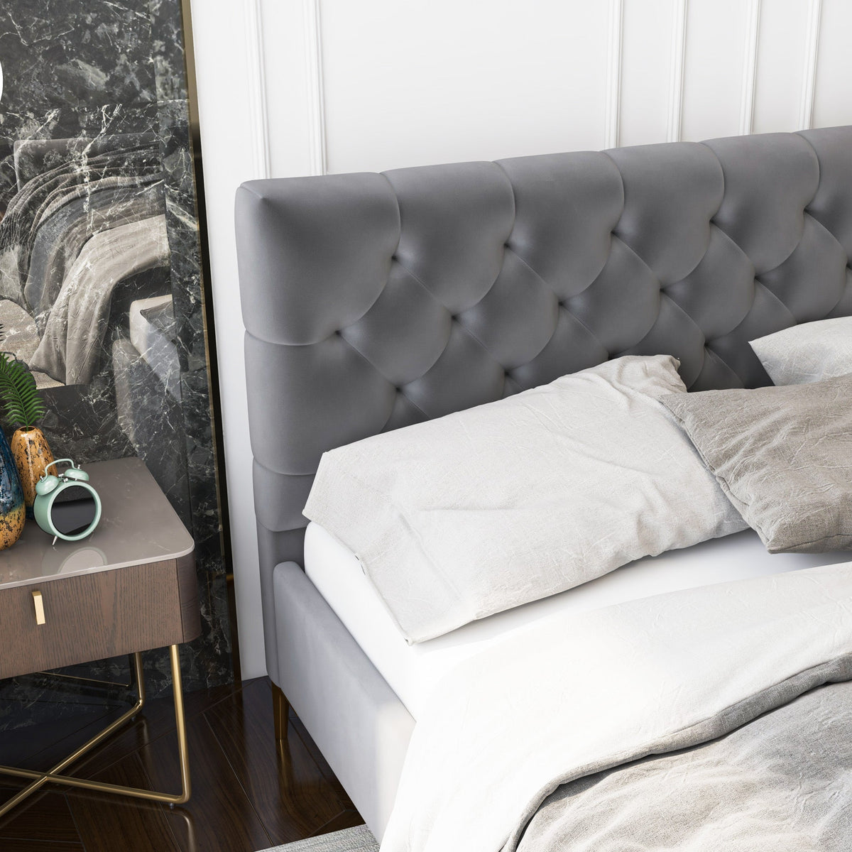 Bailey Dark Mid-Century Modern Platform Bed