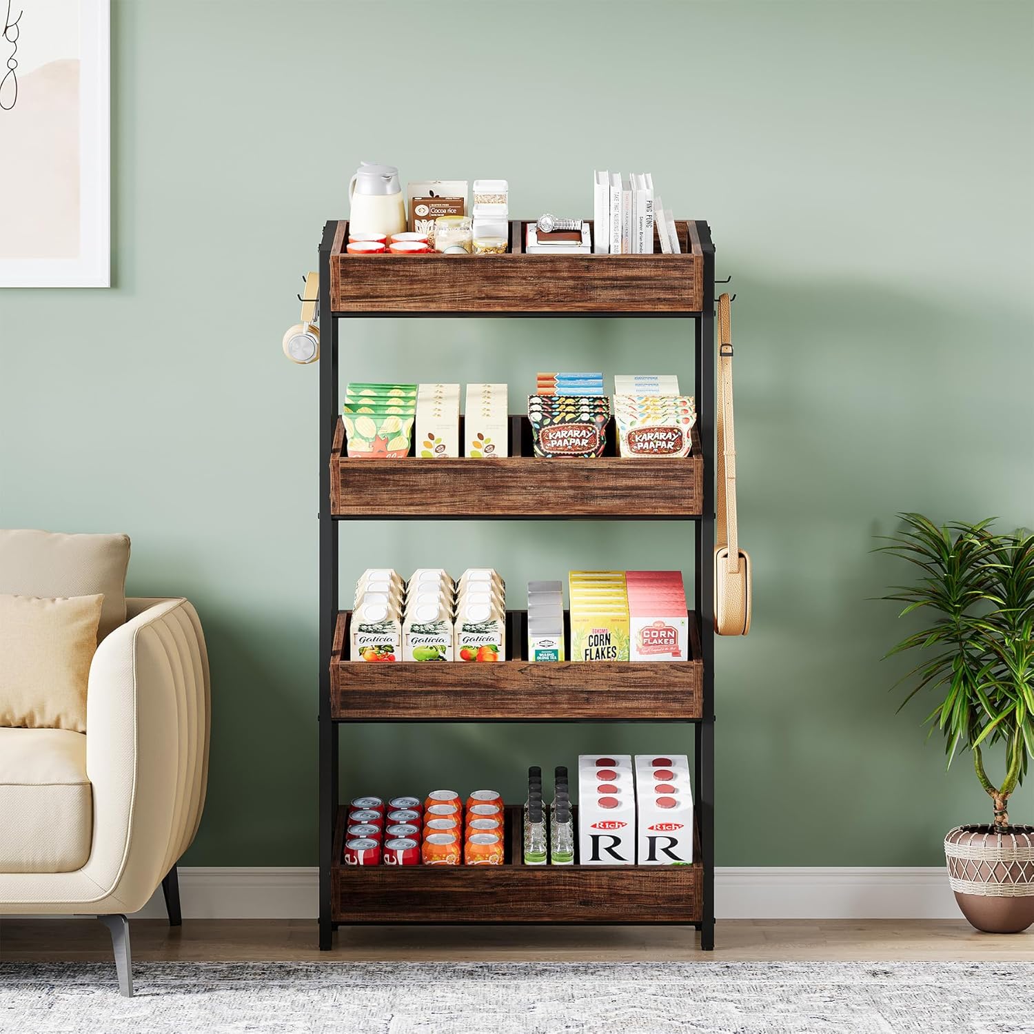 30 Inches 4-Tier Retail Display Rack with Hooks