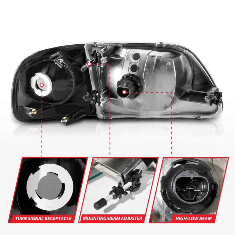 ANZO 1997-2003 Ford F150 Crystal Headlight Black w/ Parking Light 111460