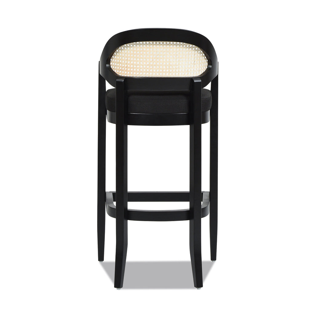 Americana Mid-Century Modern Cane Back Bar Stool in Jet