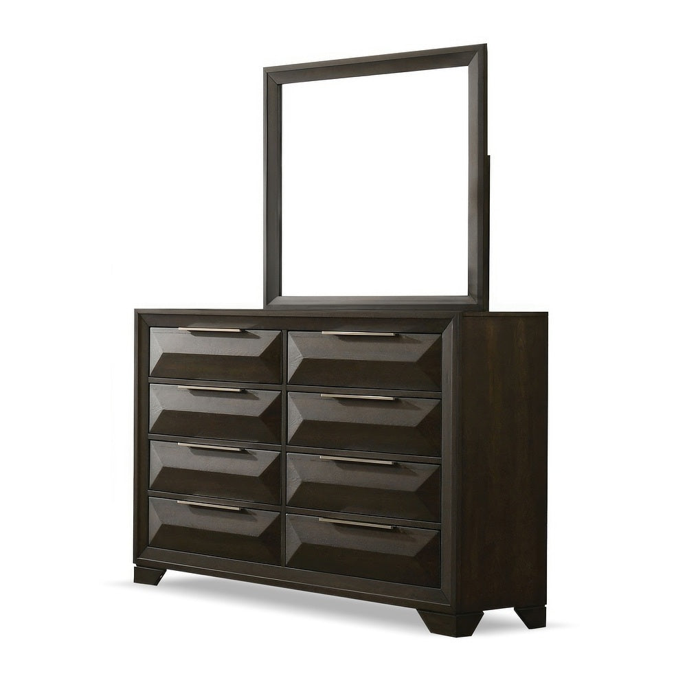 Transitional Dresser With Mirror Beveled Bracket Feet Metal Handles