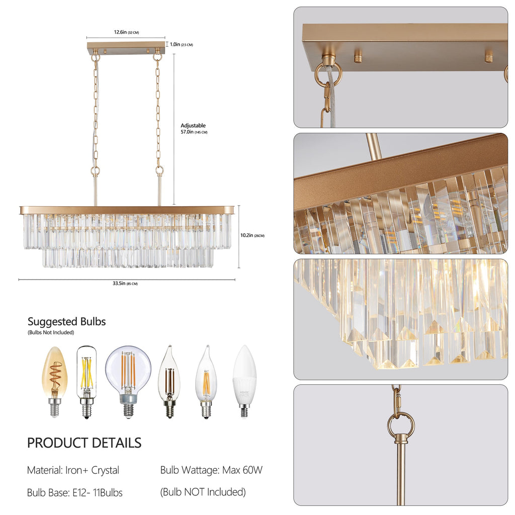 Rectangular Crystal Chandelier Adjustable