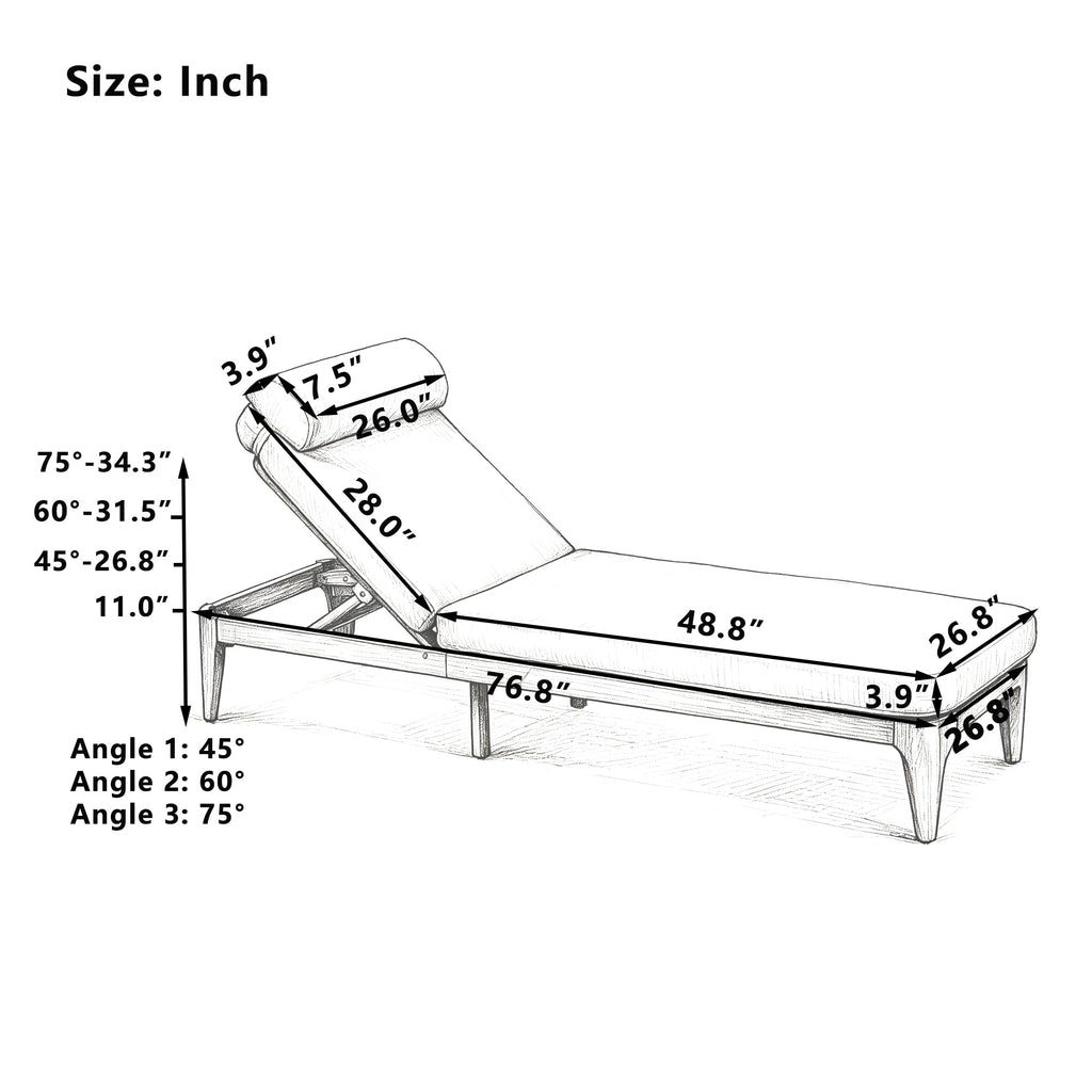 TOPMAX Acacia Wood Chaise Lounge