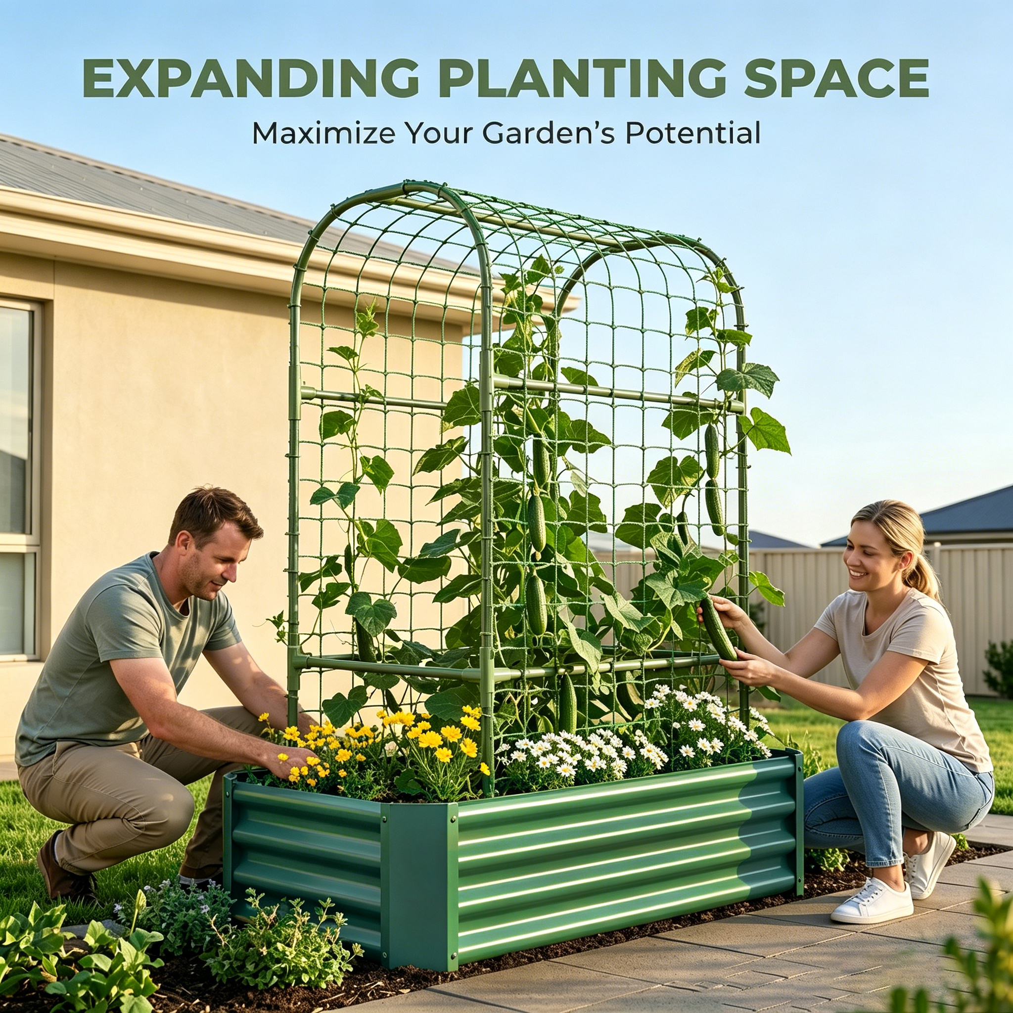 2-in-1 Raised Garden Bed with Trellis - 59" Tall Arch Planter Box