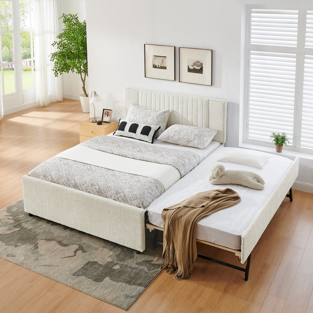 Queen Size Vertical Channel Tufted Headboard Bed