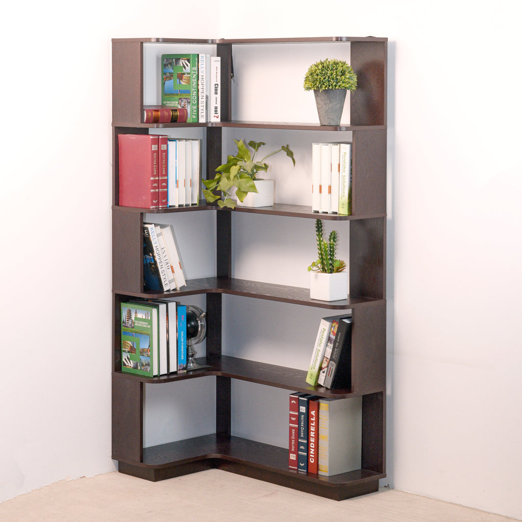 Extended Size Freestanding L-Shaped Corner Bookshelf