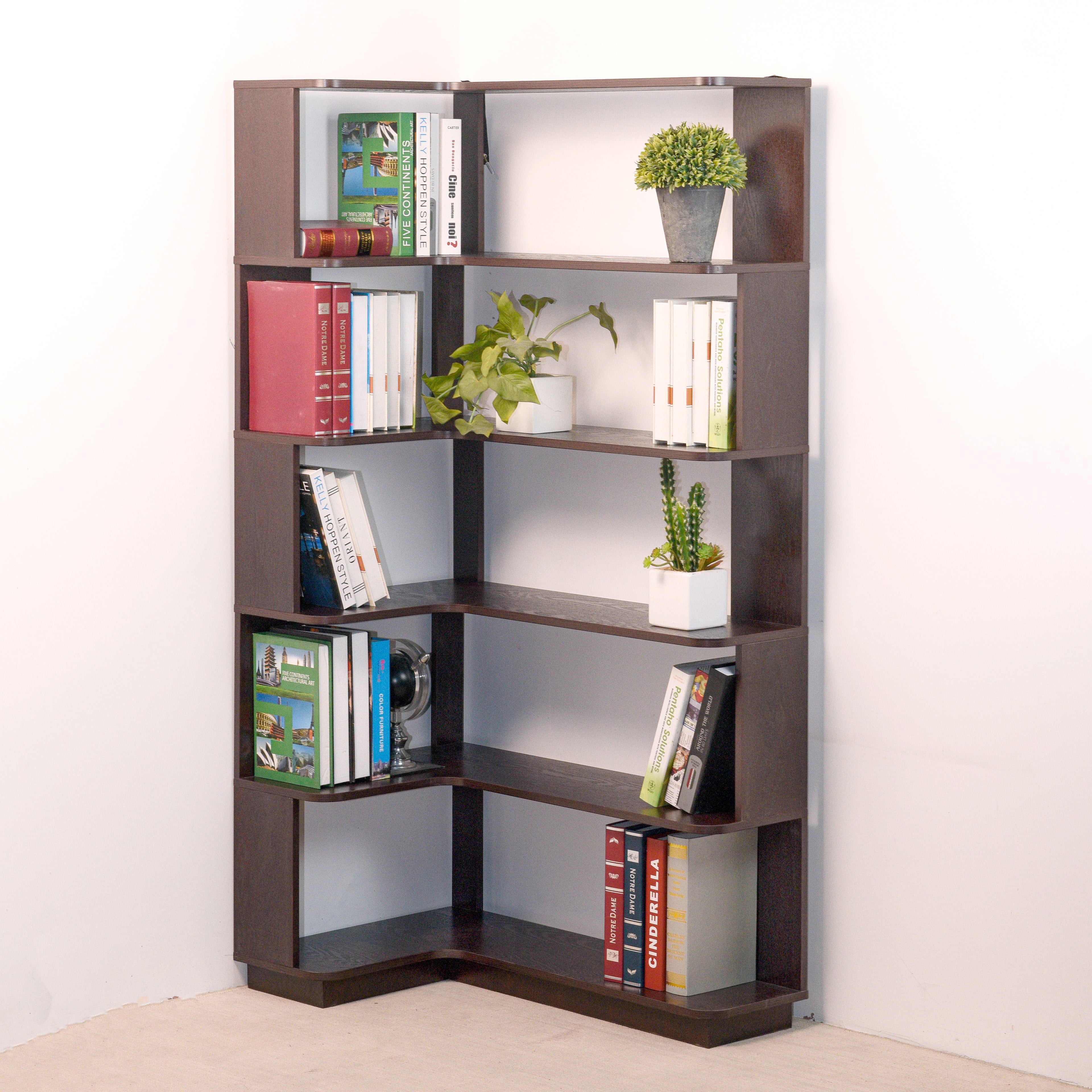 Extended Size Freestanding L-Shaped Corner Bookshelf