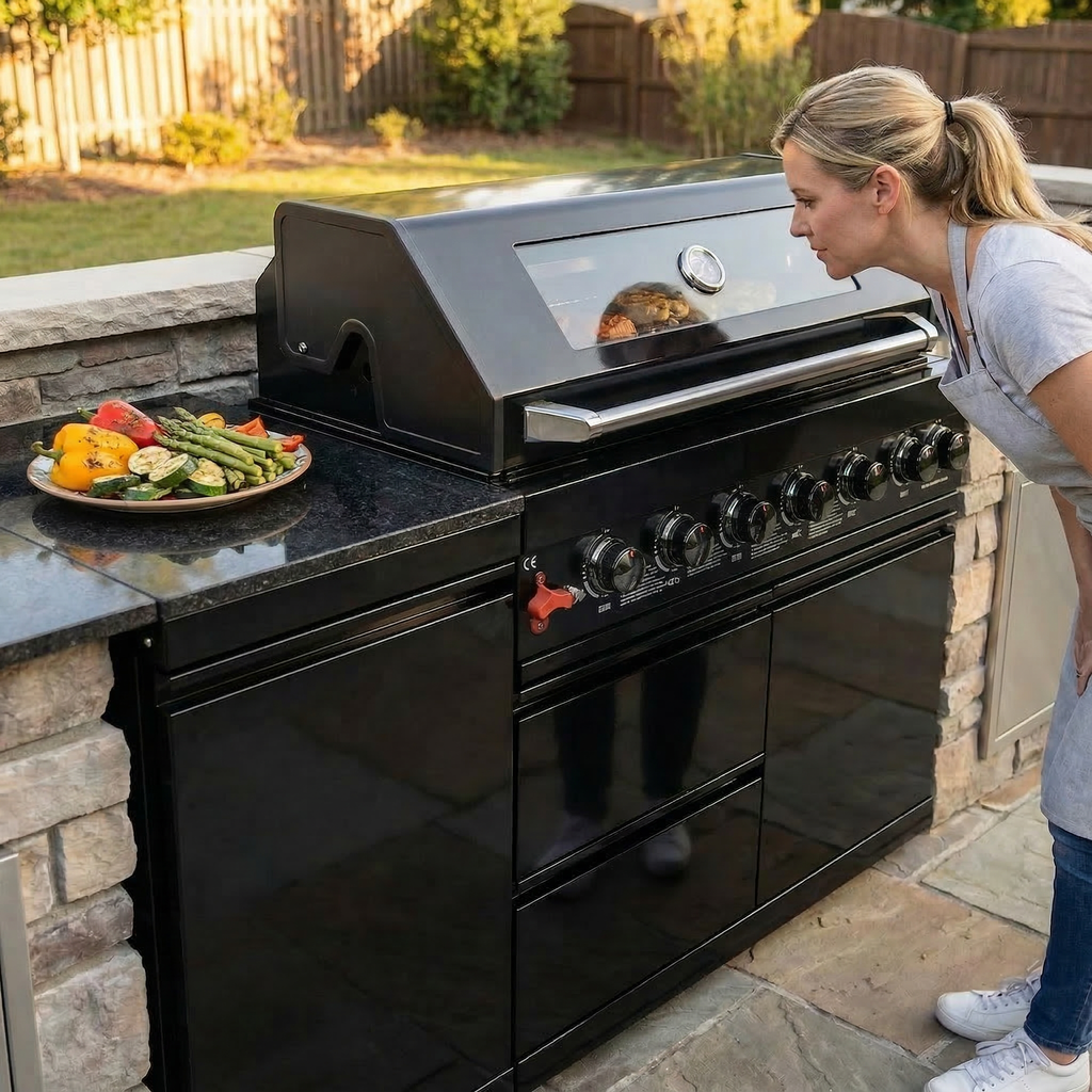 Black 6-Burner Deluxe Stainless Steel Propane Gas Outdoor Kitchen Grill