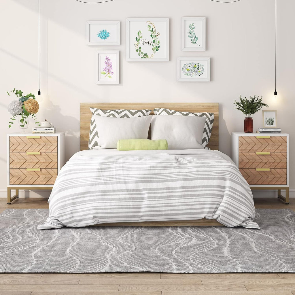 Set of 2 Modern Nightstands with 3 Drawers