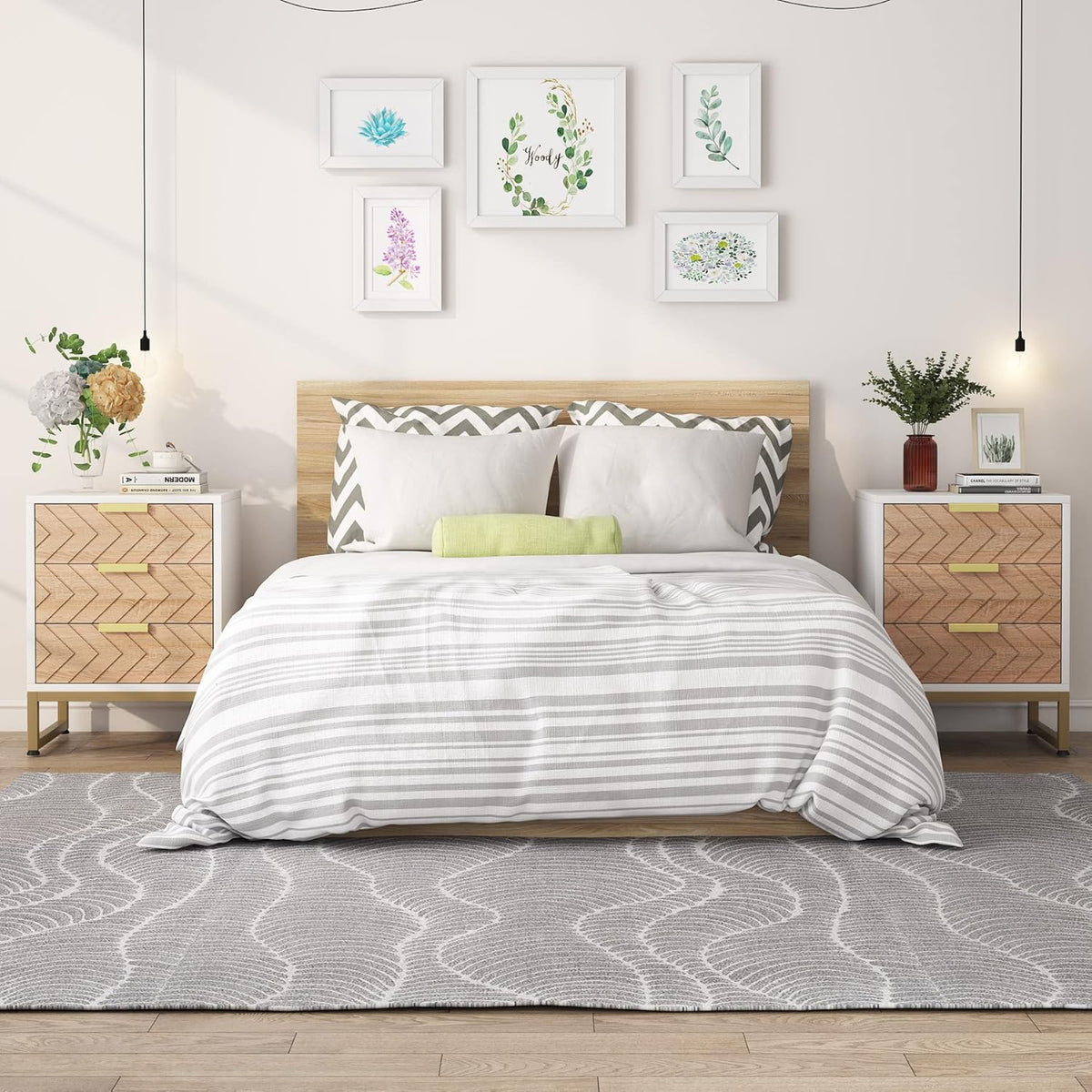 Set of 2 Modern Nightstands with 3 Drawers
