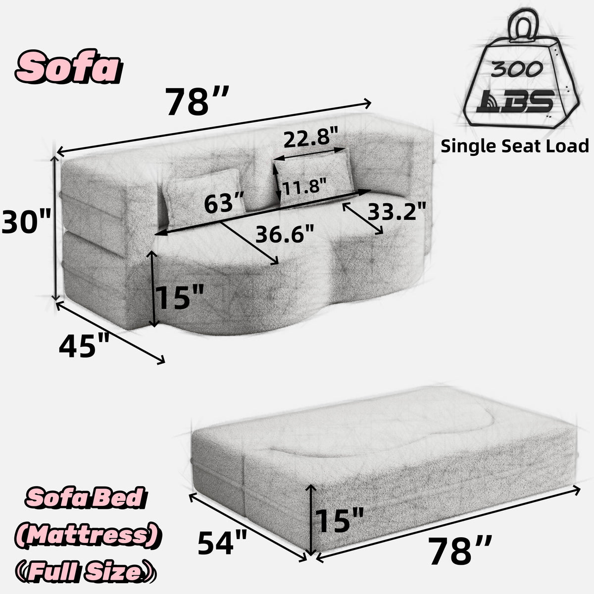 Modern Floor Sofa With 2 Pillows