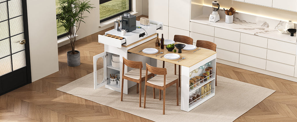 TREXM Extendable Dining Table with Folding Tabletop