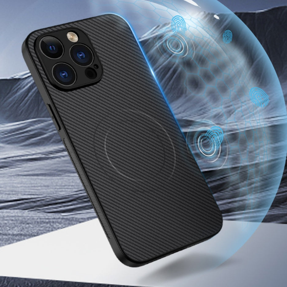 Carbon-fiber-pattern Magnetic Phone Case Matte Protective Cover