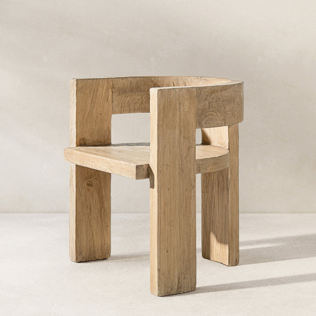 Soren Solid Reclaimed Elm Sculptural Accent Curved Dining Chair