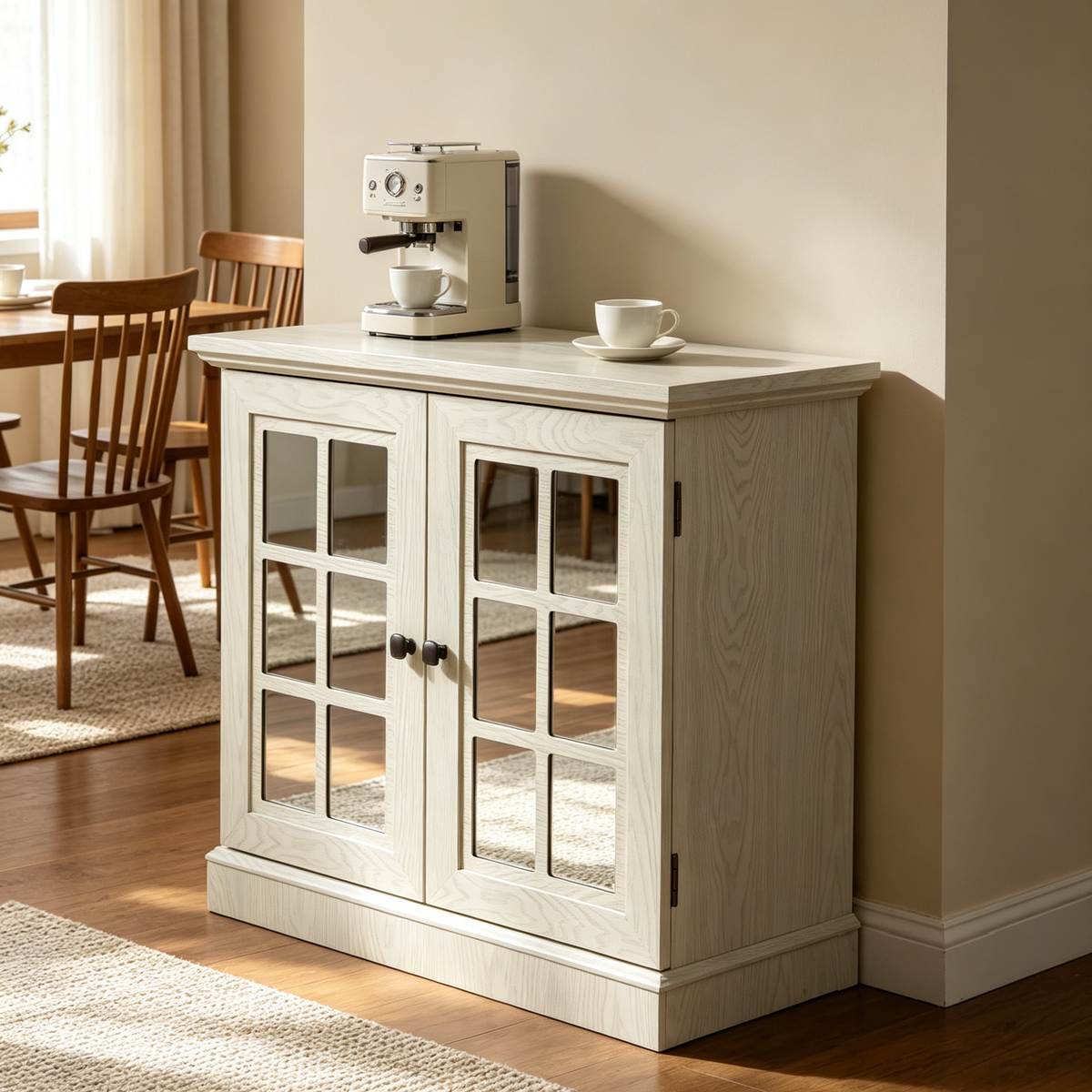Storage Sideboard Cabinet with Decorative Acrylic Mirrored Doors