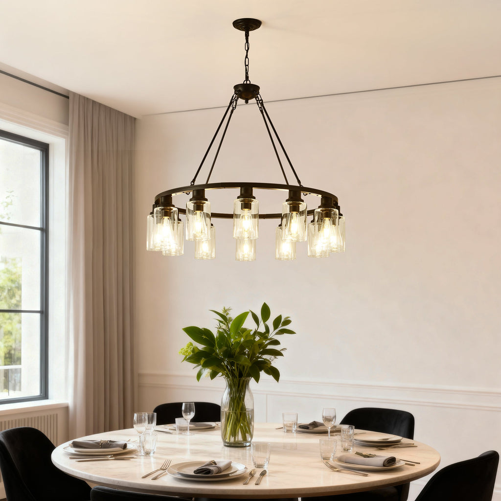 Black Wagon Wheel Chandelier - 34.5 Inch Modern Farmhouse