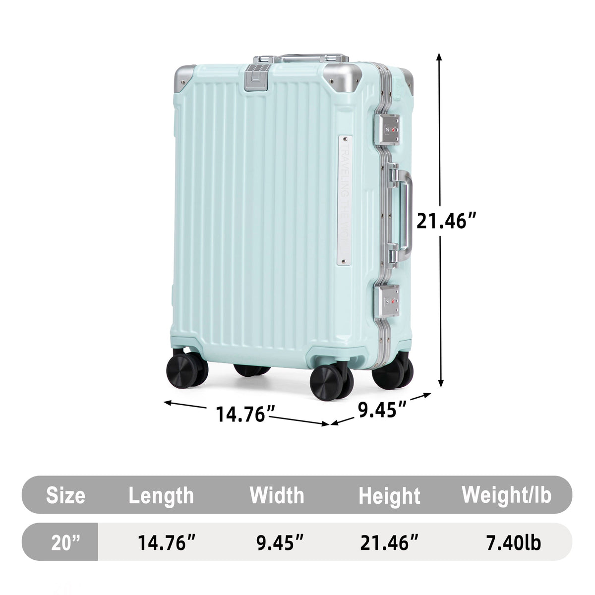 20 Inch Carry On Luggage - Aluminum Frame ABS Hard Shell Suitcase