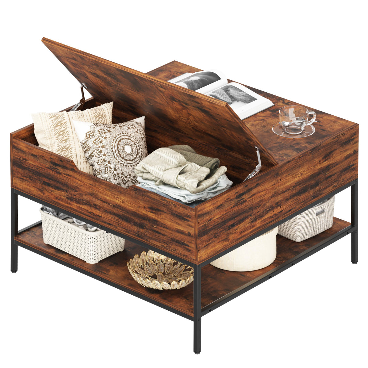 Farmhouse Flip Top Coffee Table with Storage