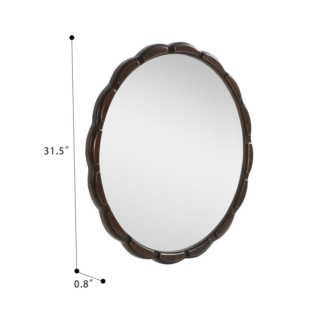 Round Wood Wall Mirror - 31.5" Farmhouse Rustic Accent