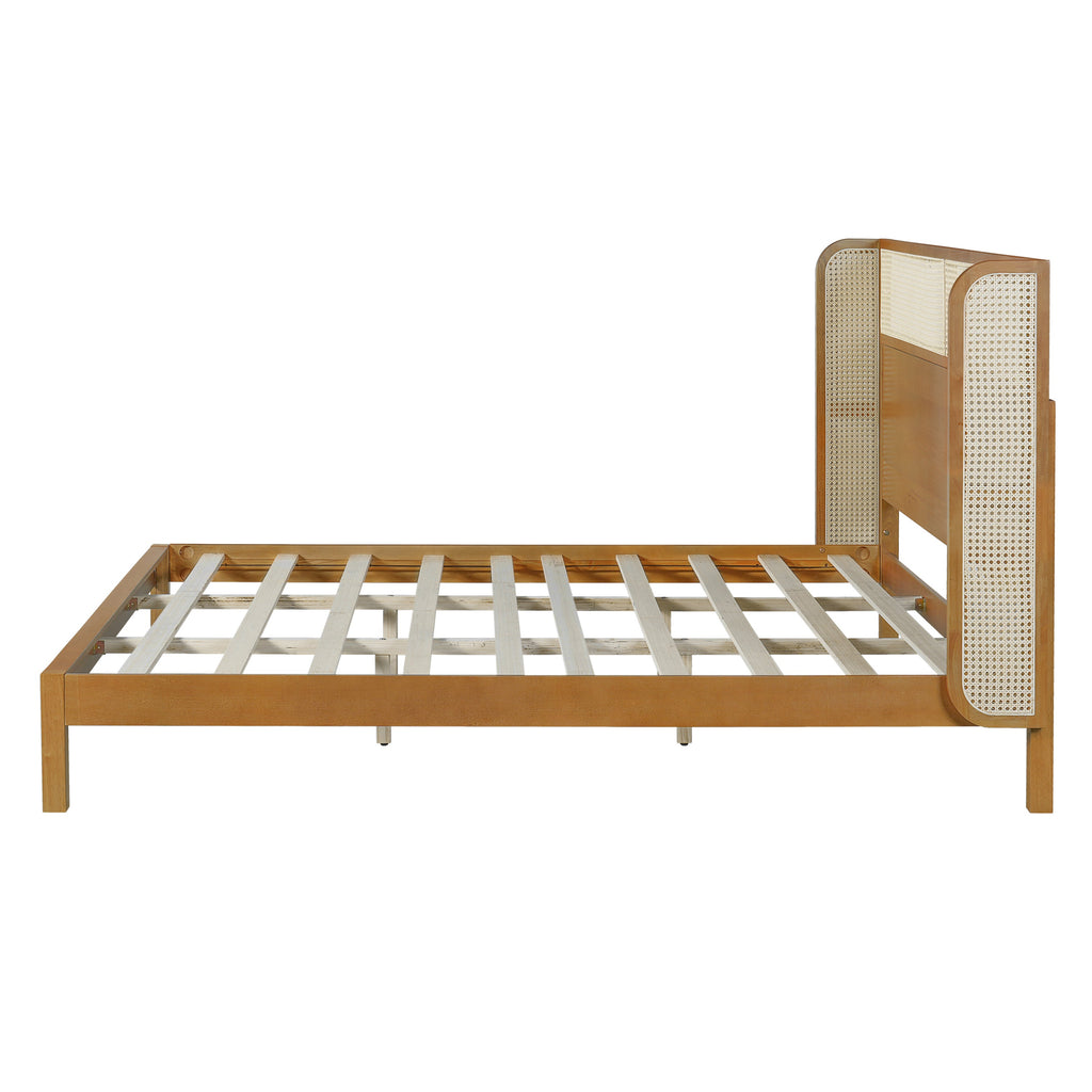 Premium Rubber Wood Platform Bed Frame, King Bed Frame with Headboard