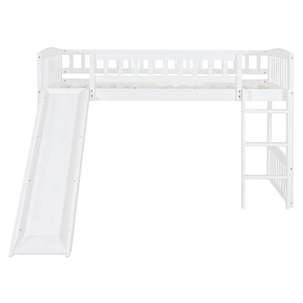 Twin Size Loft Bed With Slide And Ladder - White