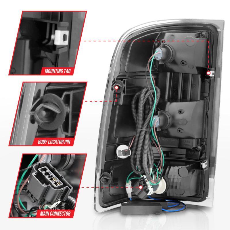 ANZO 2007-2013 GMC Sierra LED Tail Lights w/ Light Bar Black Housing Smoke Lens 311389