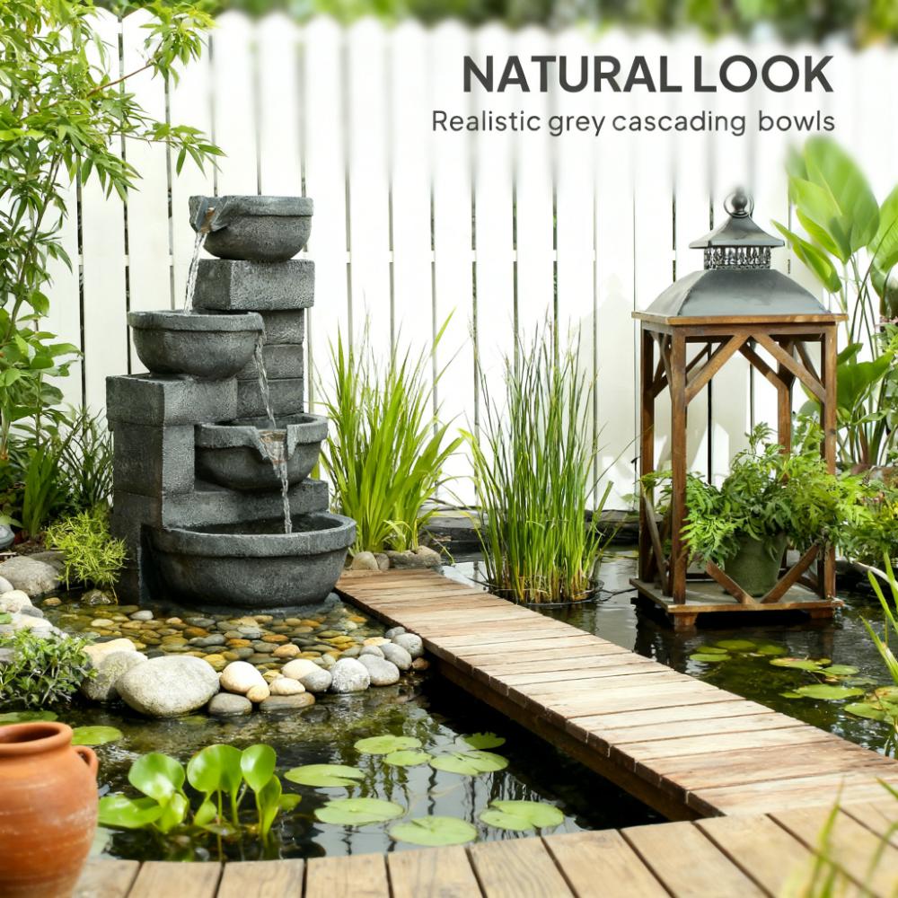 Garden Fountain - Tall Outdoor Waterfall Fountain with LED Lights