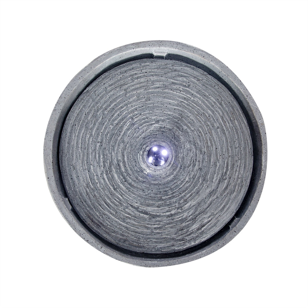 12.99"H Gray Bowl-Shaped Outdoor Fountain with LED Light