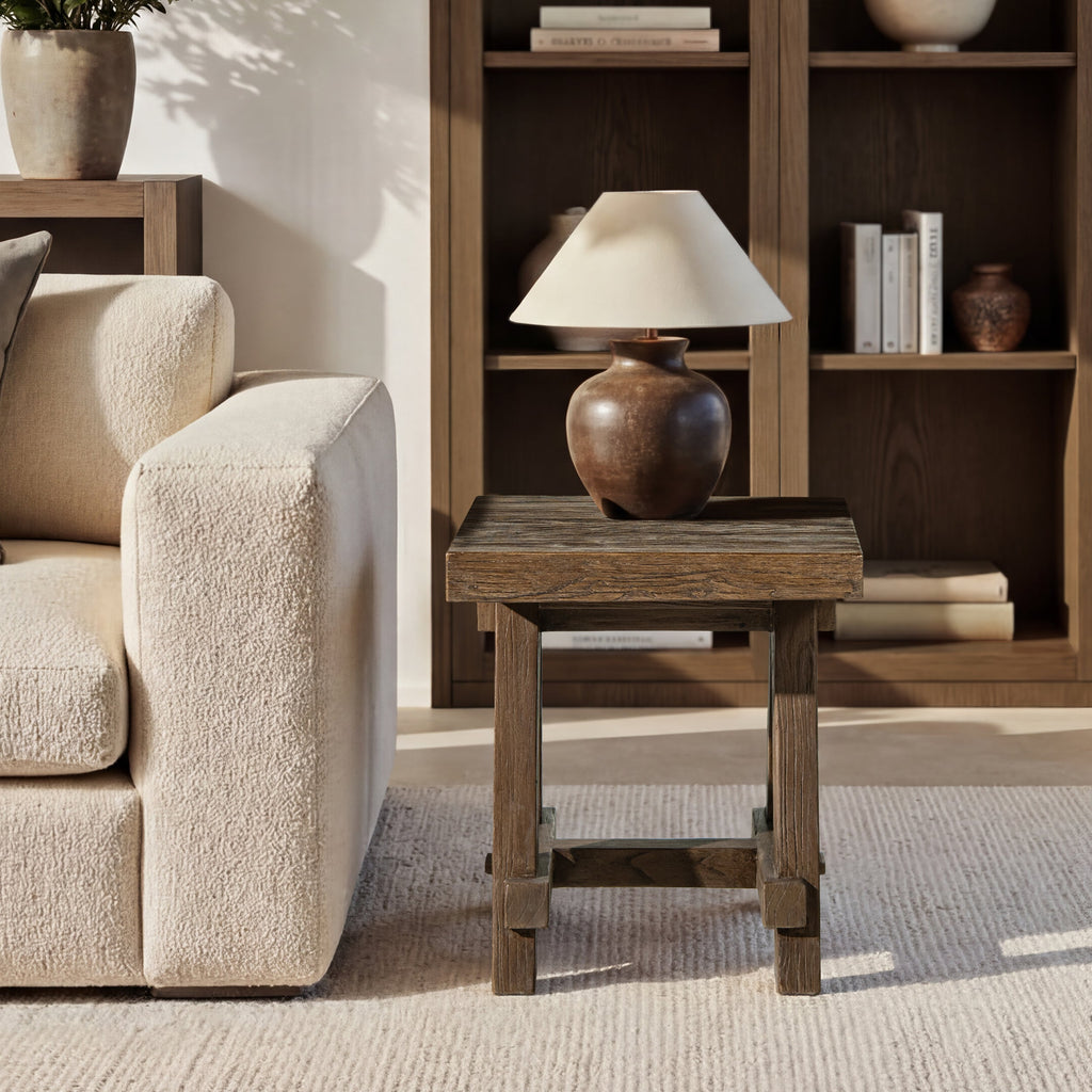 Hawthorne 18" Square Reclaimed Elm Trestle Side Table