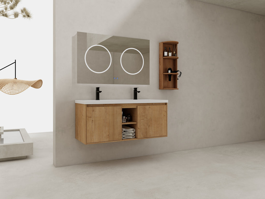 48" Wall-Mounted Bathroom Vanity With Double Sink and Storage Rack