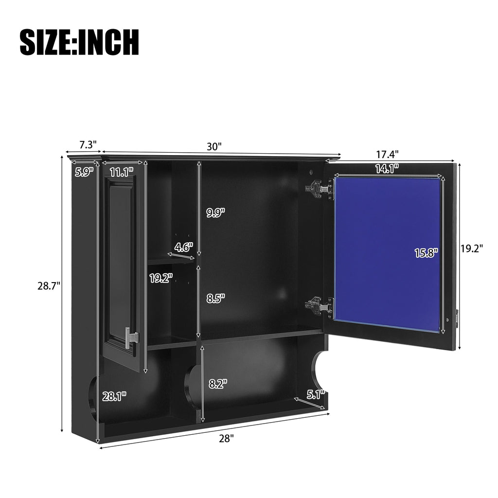 30 Inch Mirror Medicine Cabinet with Open Shelves