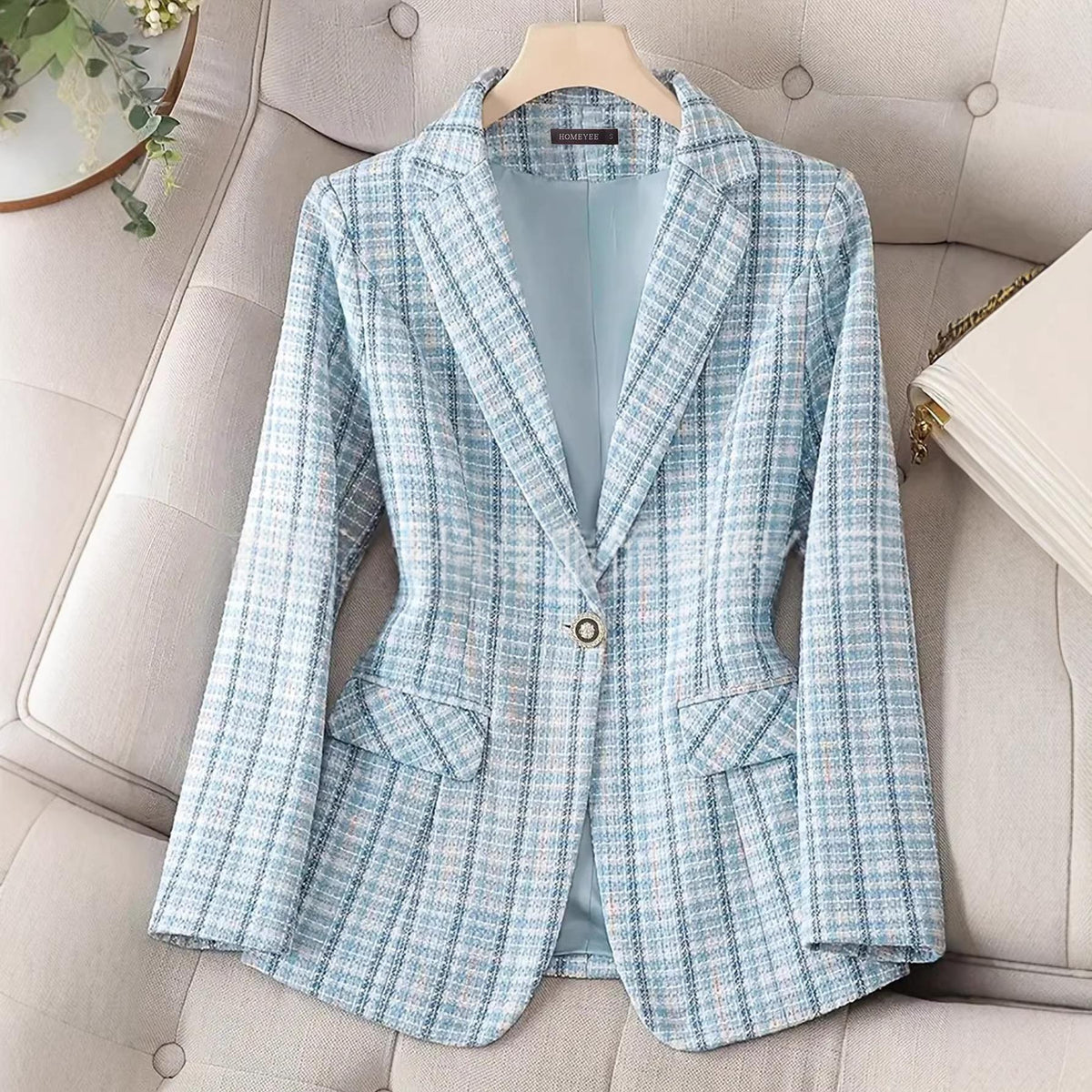 Womens Casual And Loose Tailored Plaid Blazer
