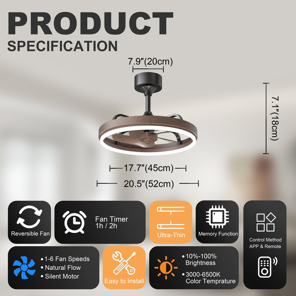 20.5" Rustic Ceiling Fan with Remote Control