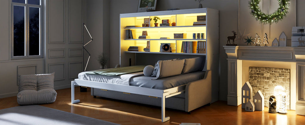 Full Size Murphy Cabinet Bed with Folding Sofa