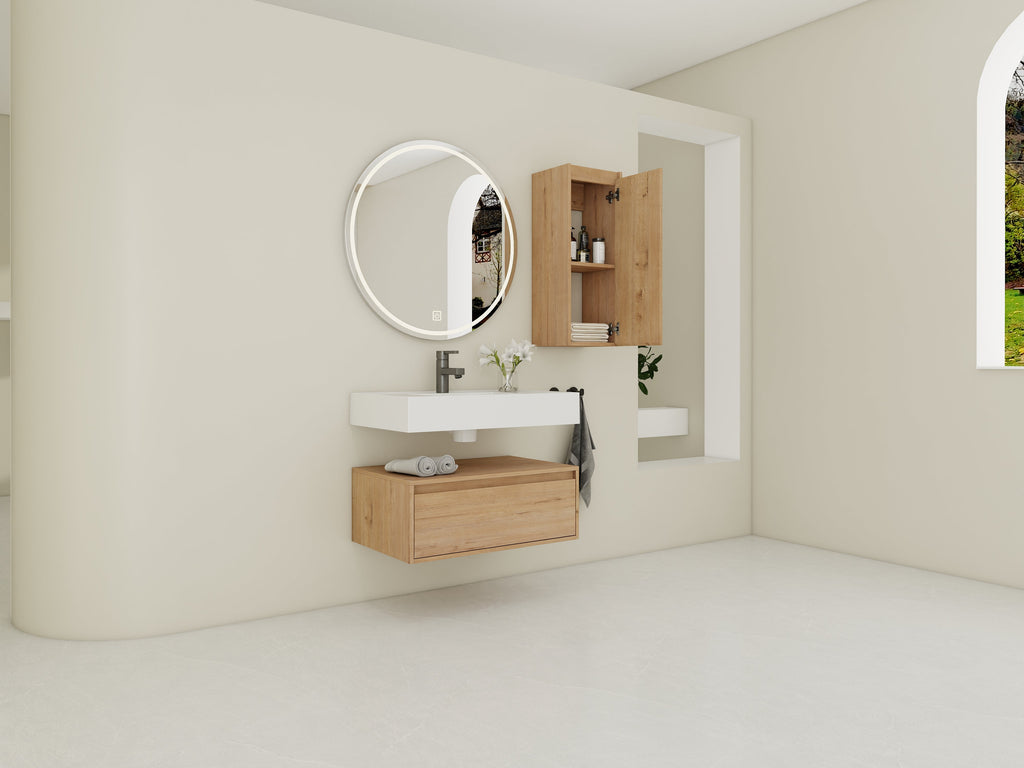 30 Inch Wall-Mounted Bathroom Vanity with Resin Sink and Side Cabinet