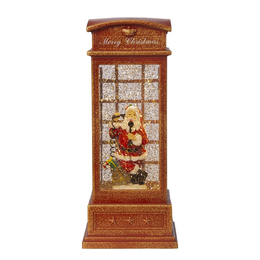 4x4x10"H Christmas Lighted Water Spinning Phone Booth With Santa