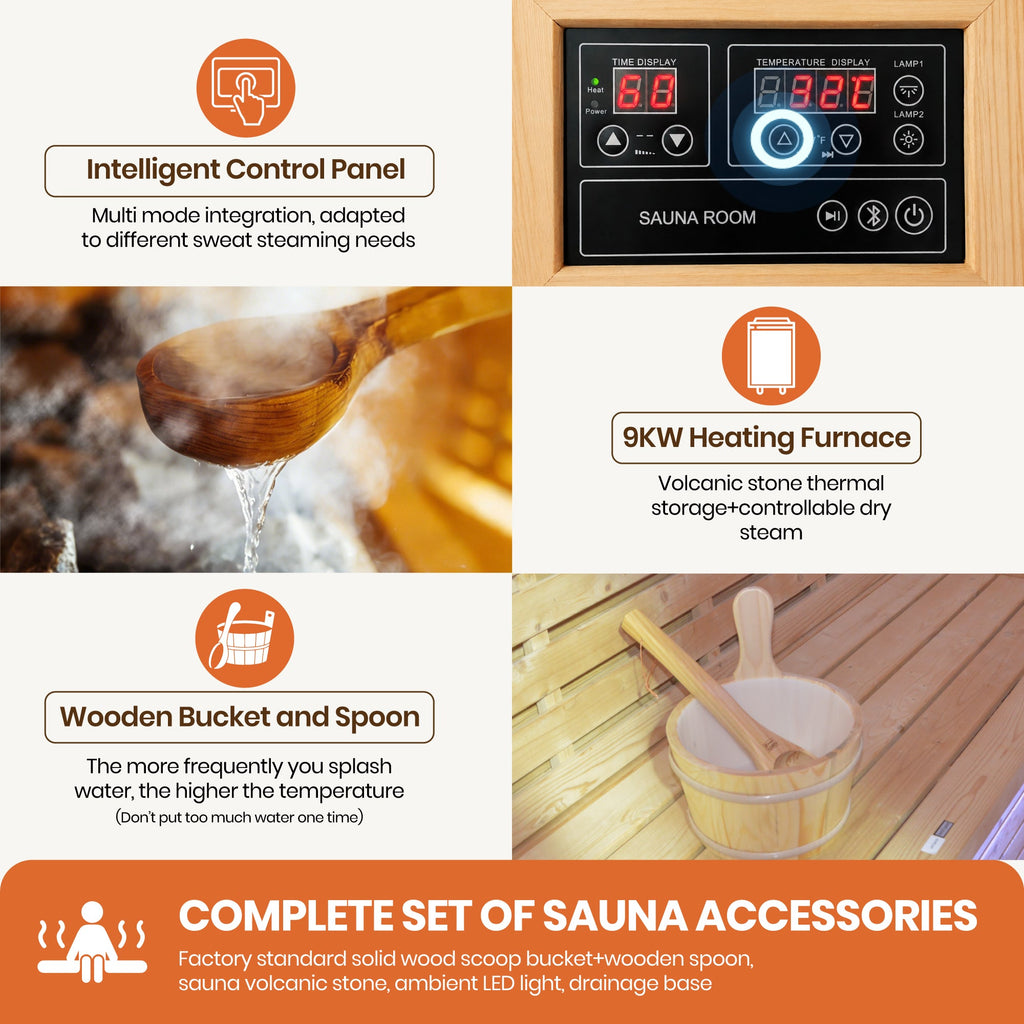 9000W 240V Finnish Carbonized Spruce Outdoor Sauna Room