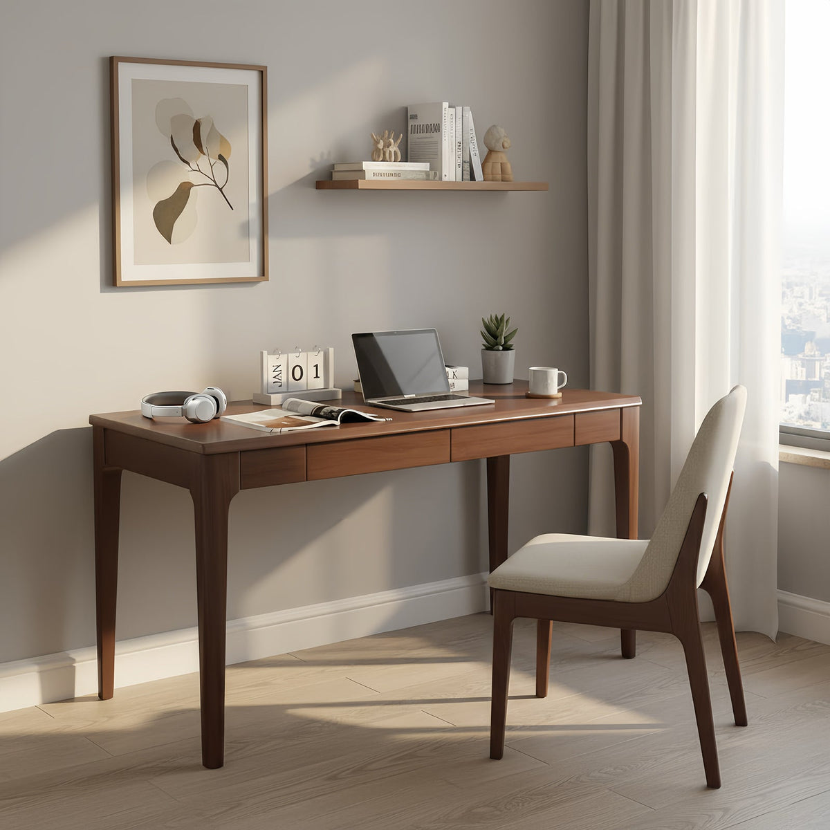 Solid Wood Desk with Drawers, Standing Desk