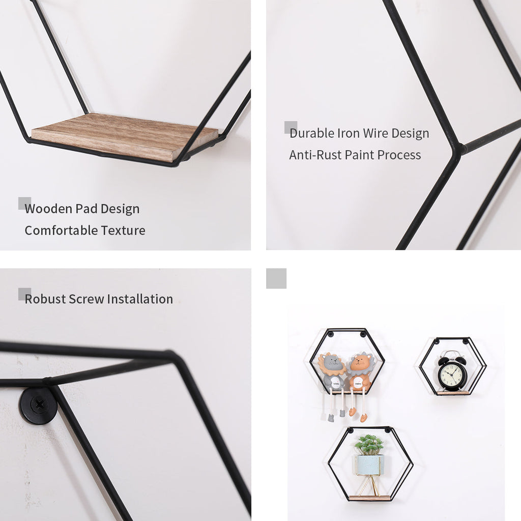 Wall Mounted Hexagonal Floating Shelves