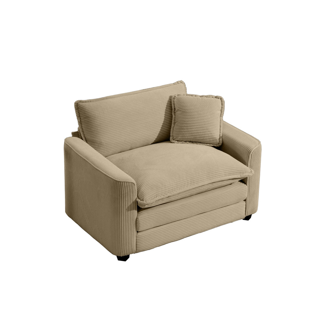 Tan Corduroy Fabric Comfortable Single Chair Deep Seat Sofa